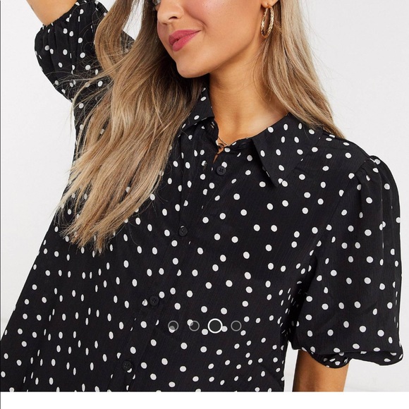 Drop waist shirt dress . Puff sleeves with Polka dots - Picture 2 of 4